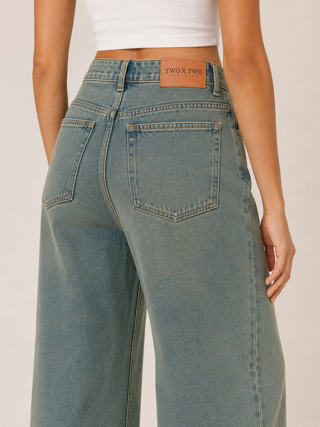 Green Washed Double Wide Leg Jeans