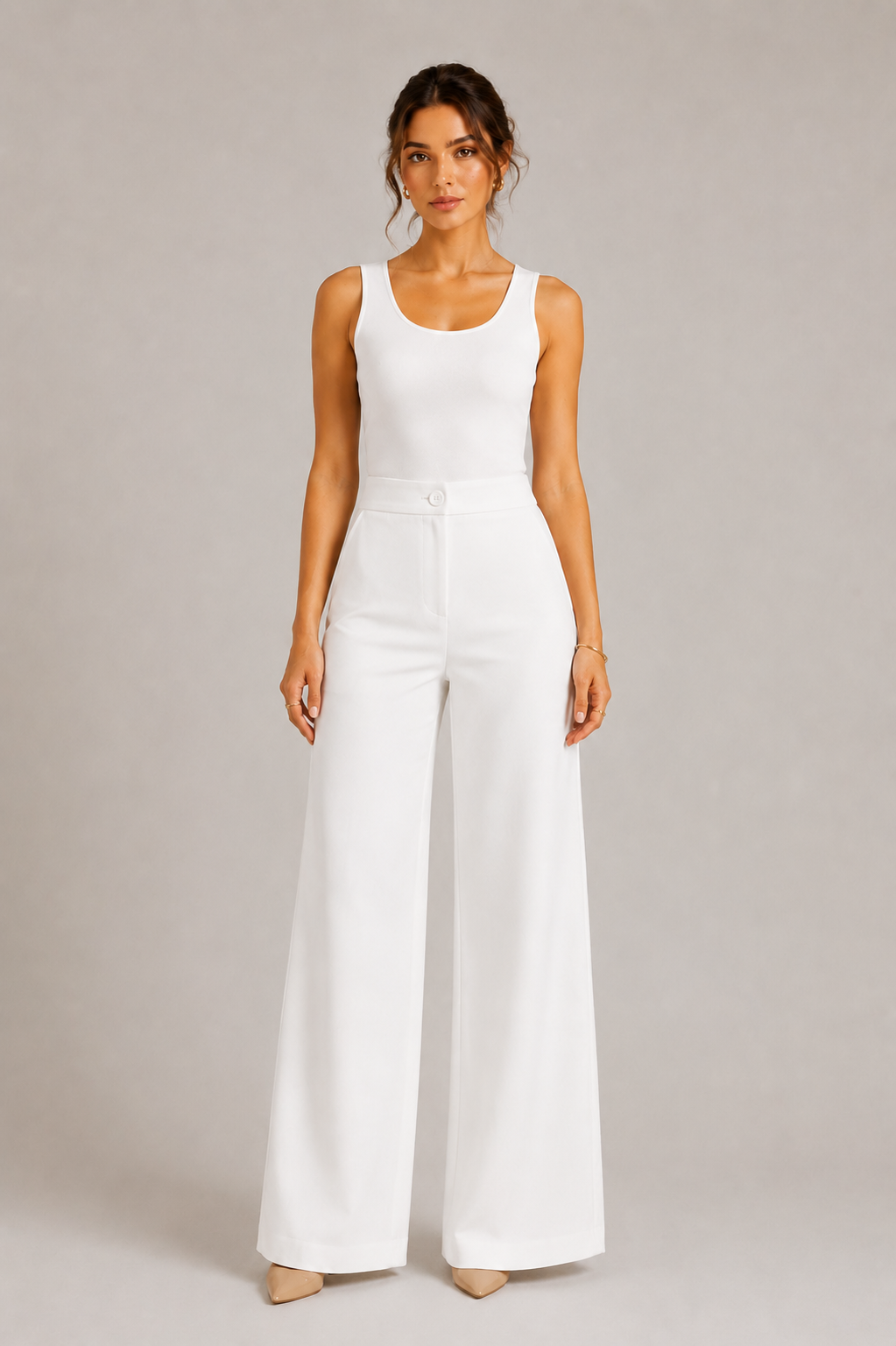 White TR Wide-Leg Pants