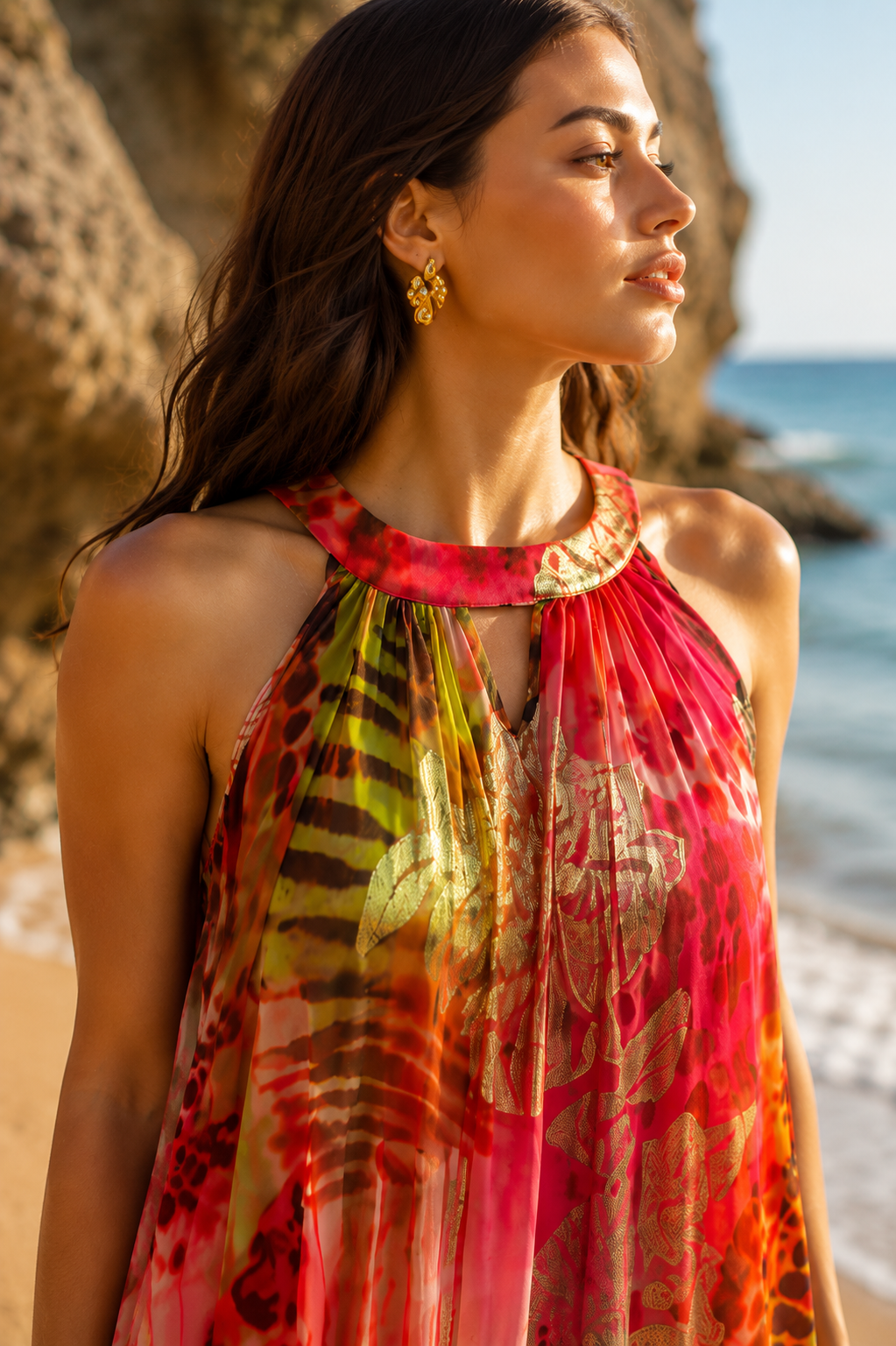 Pink Sunset Printed Maxi Dress