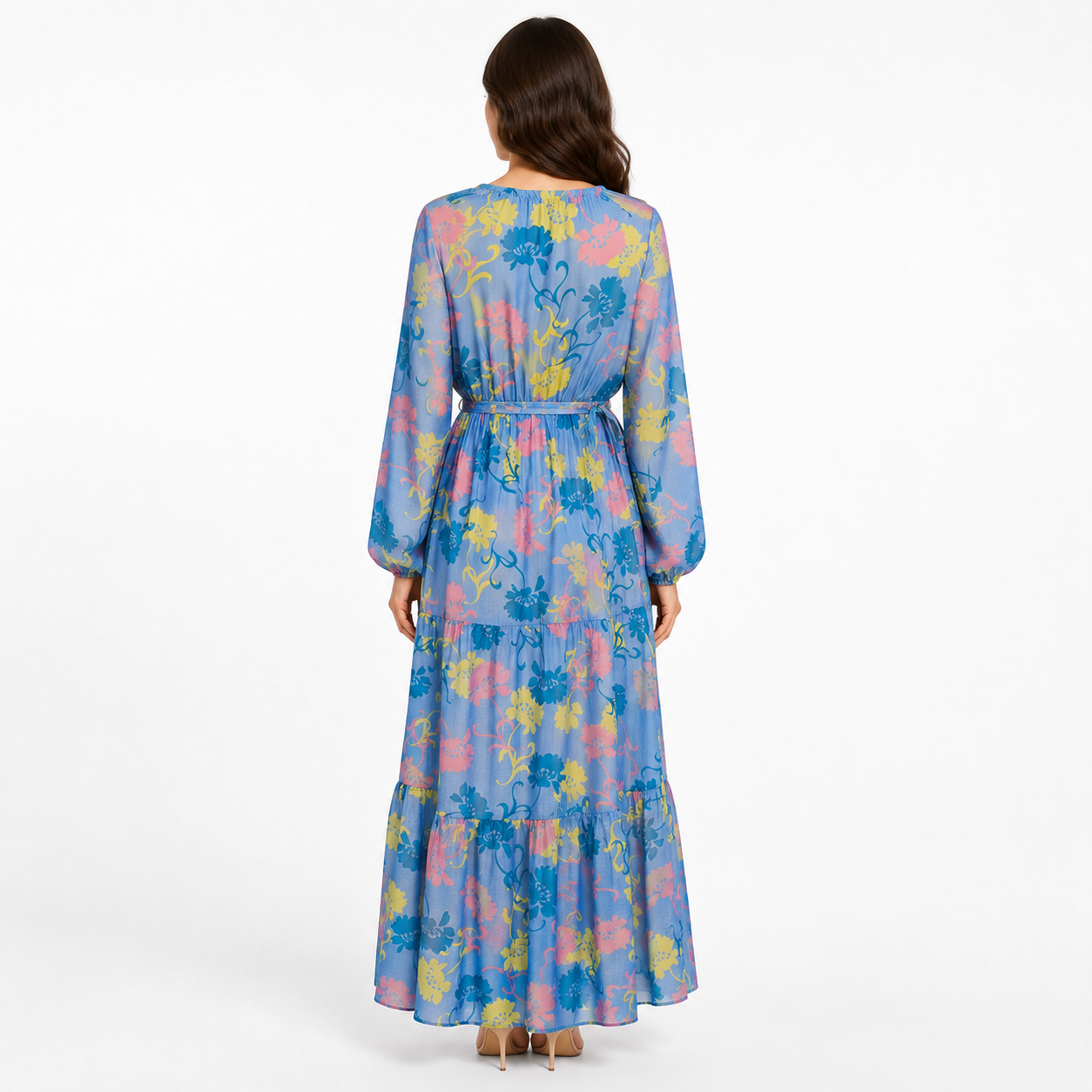 Blue Floral Tiered Maxi Dress