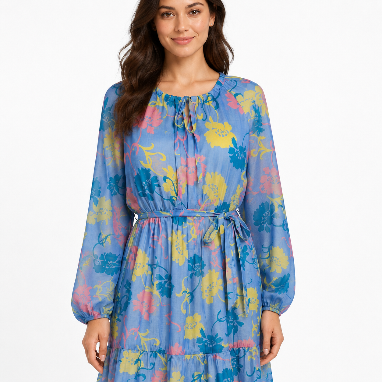 Blue Floral Tiered Maxi Dress