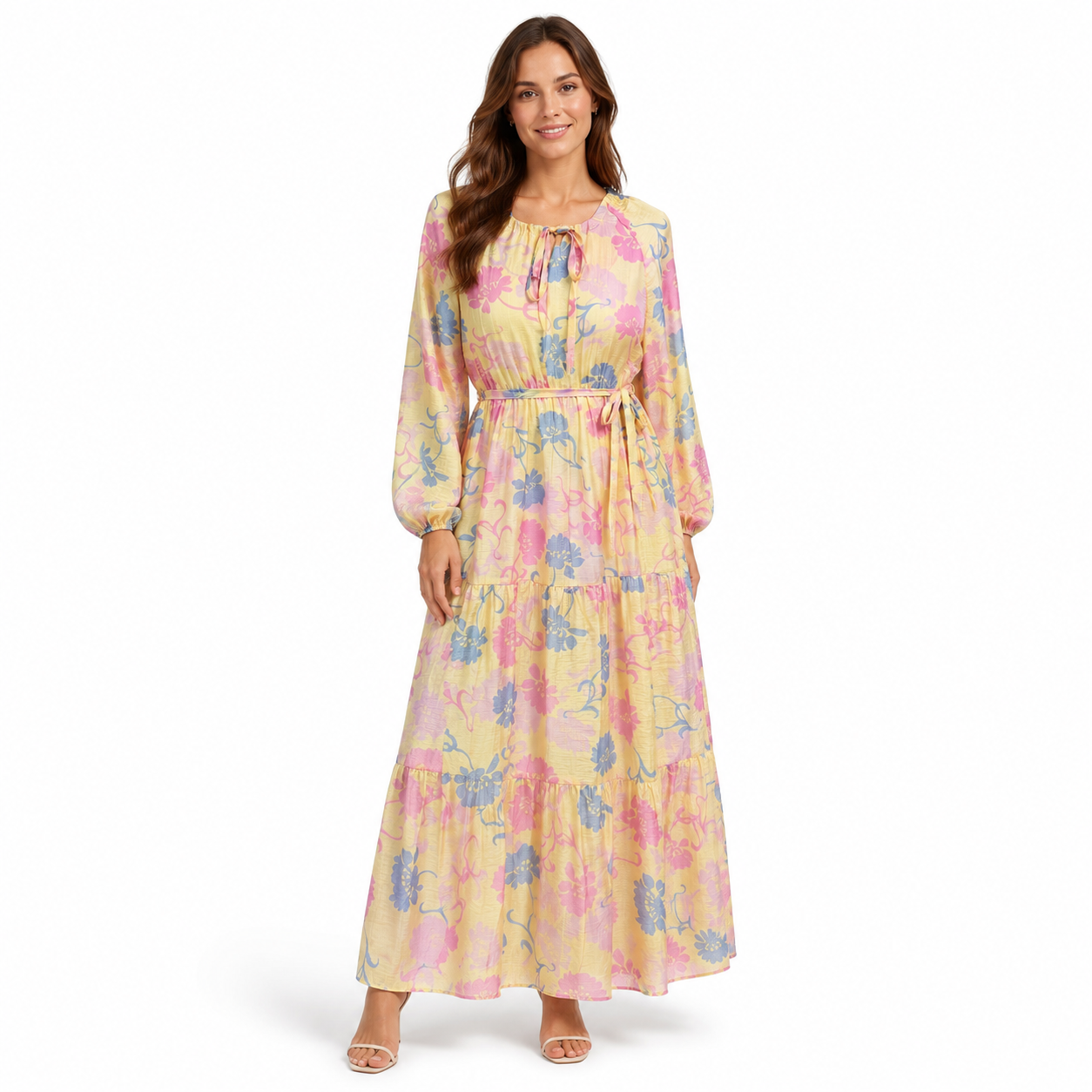 Yellow Floral Tiered Maxi Dress