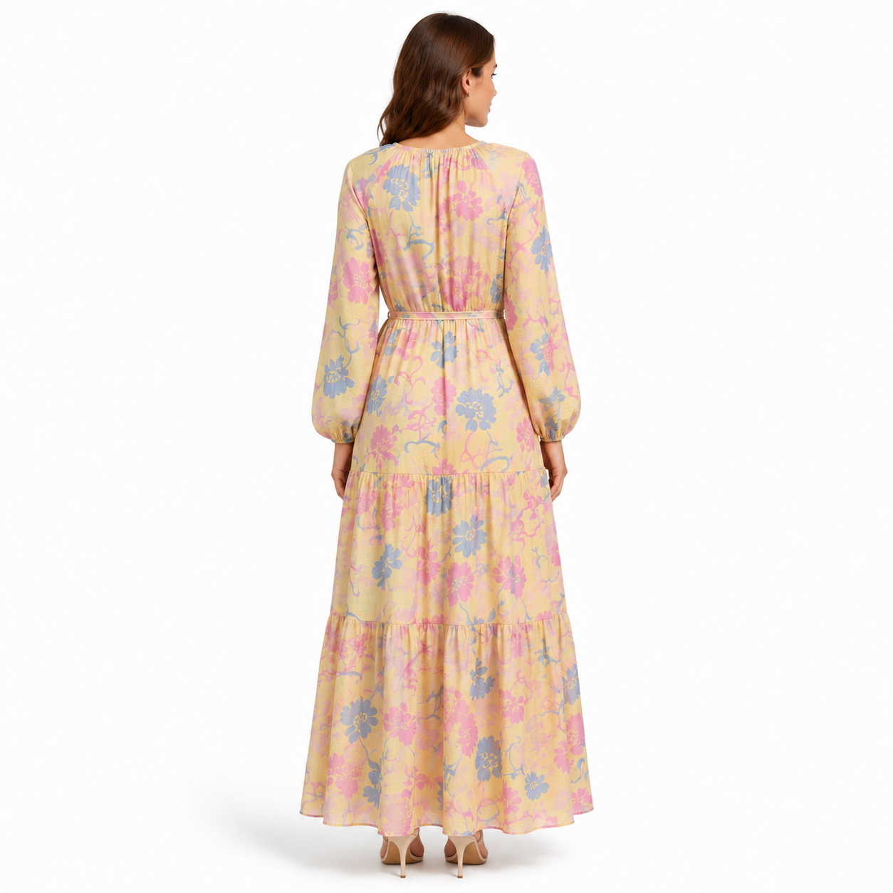Yellow Floral Tiered Maxi Dress