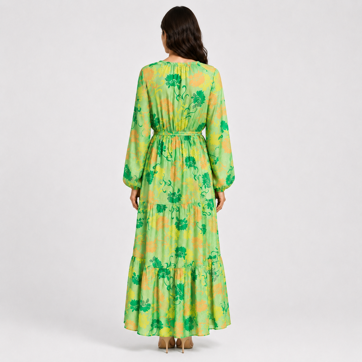 Green Floral Tiered Maxi Dress