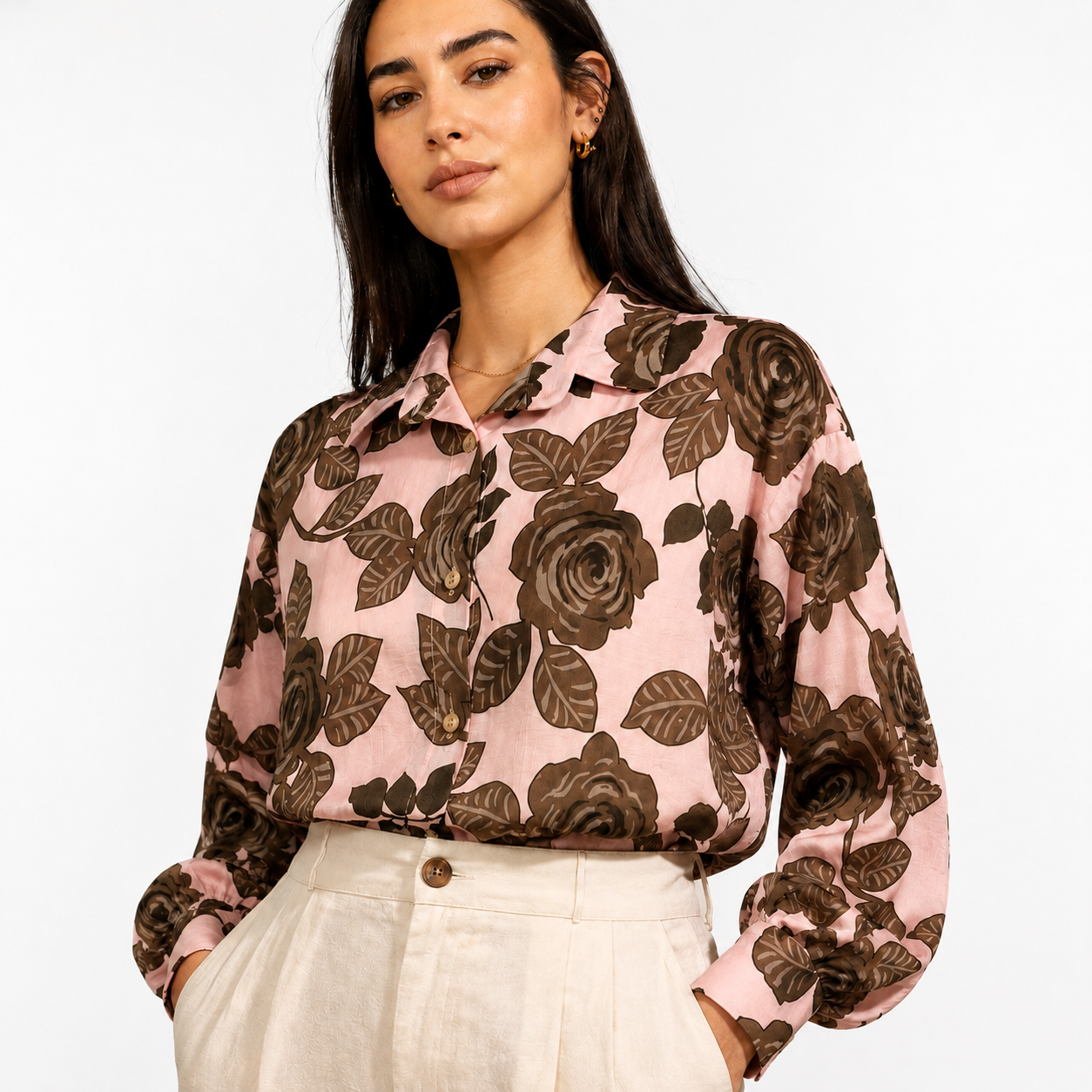 Mocha Rose Printed Shirt