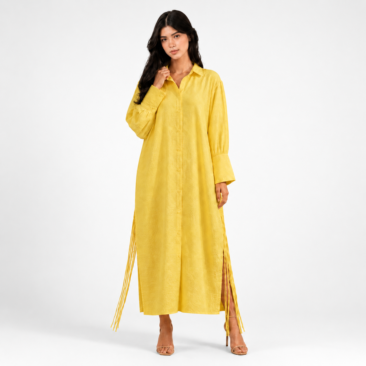 Yellow Side-Tie Shirt Dress