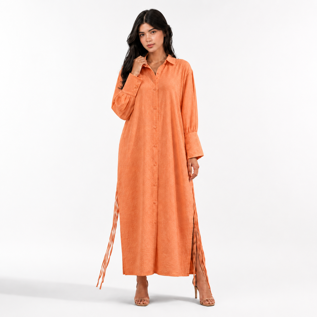 Orange Side-Tie Shirt Dress