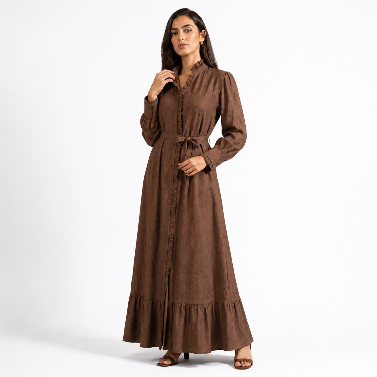 Maxi Dress with Waist Tie and Ruffle Details