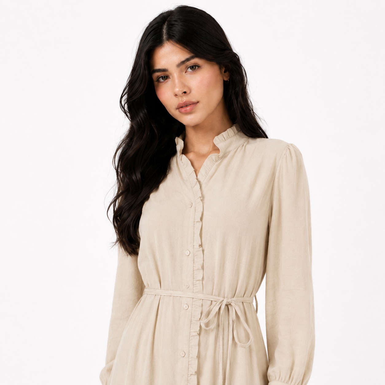 Maxi Dress with Waist Tie and Ruffle Details