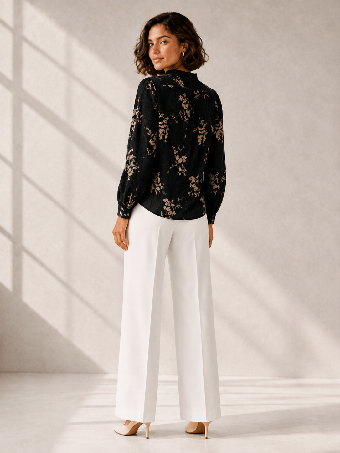 Black Blush Floral Ruffle Blouse