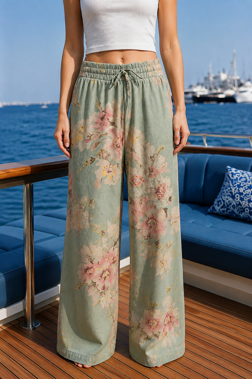 Green Floral Linen Pants