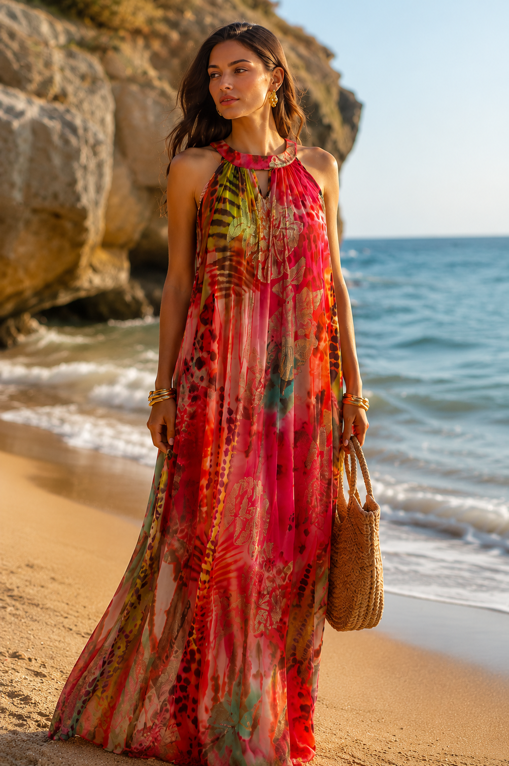 Pink Sunset Printed Maxi Dress
