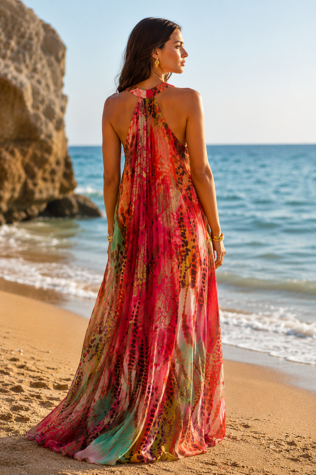 Pink Sunset Printed Maxi Dress