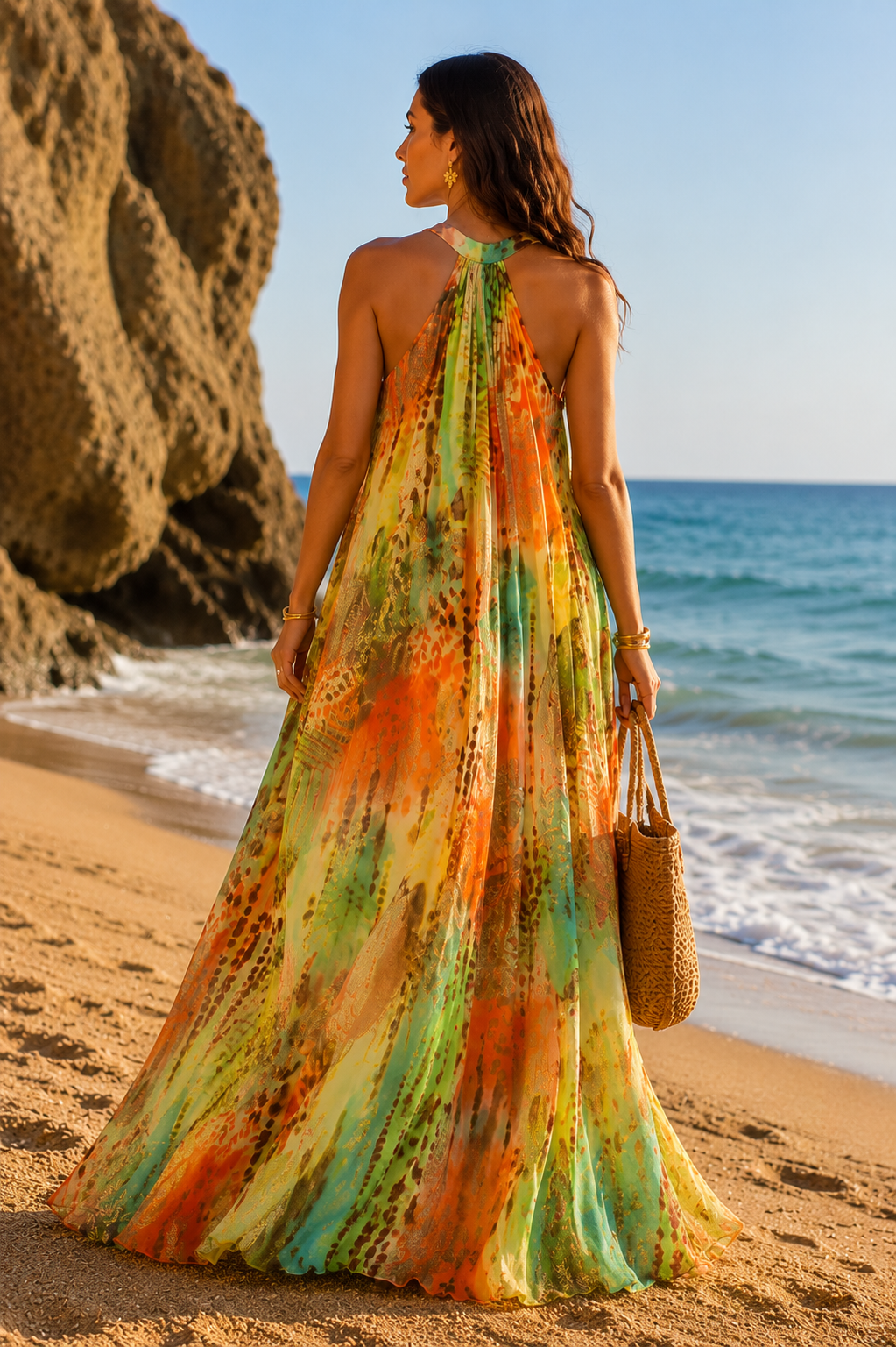Lemon Sunset Printed Maxi Dress