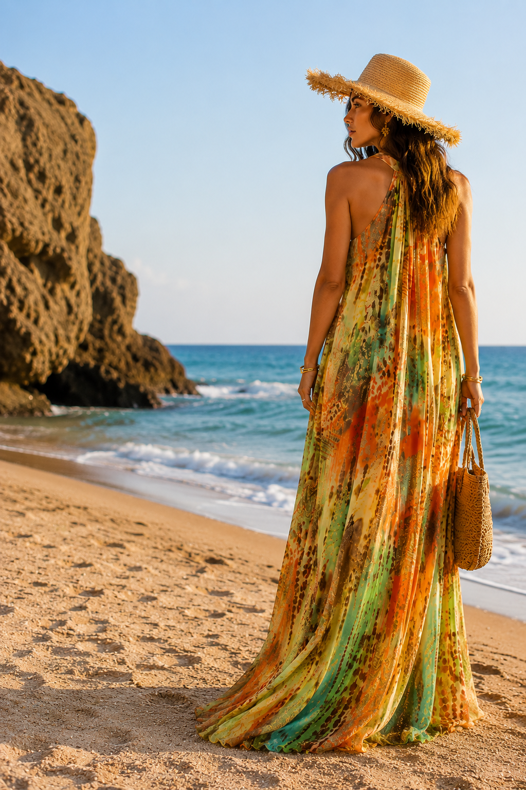 Lemon Sunset Printed Maxi Dress