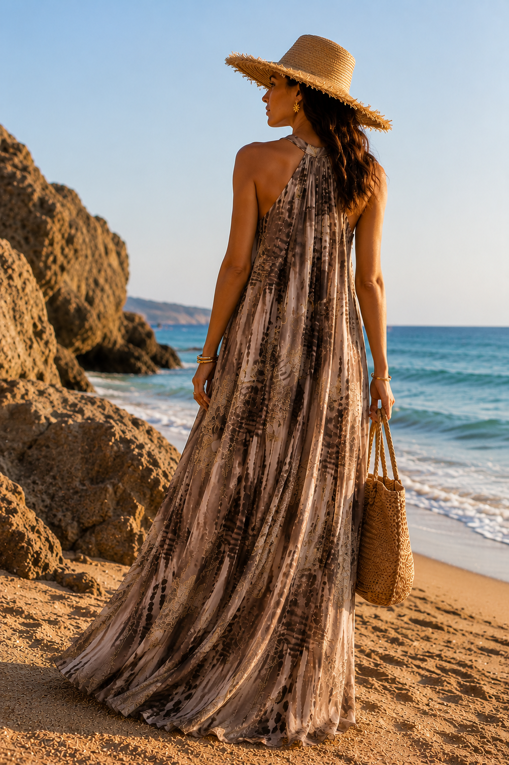 Coffee Sunset Printed Maxi Dress