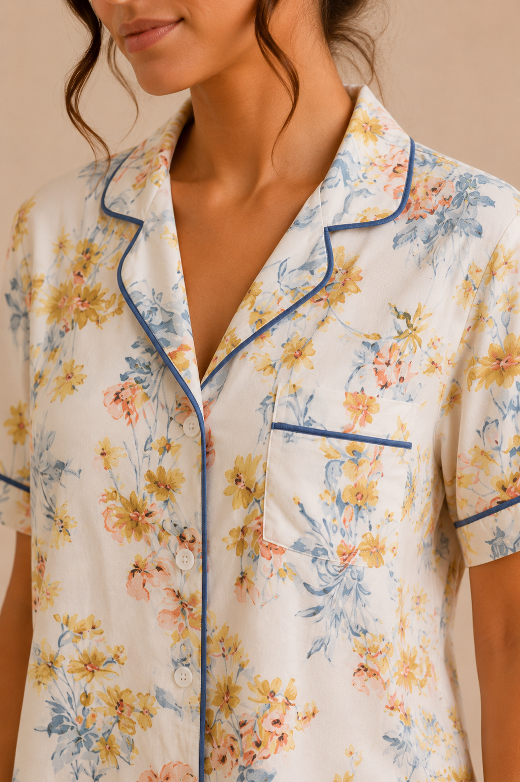 Yellow Floral Cotton Pajama Set