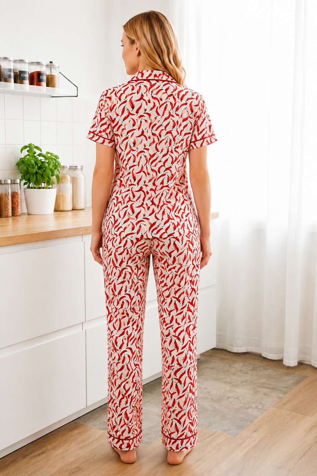 Red Chili Printed Short Sleeve Lounge Set