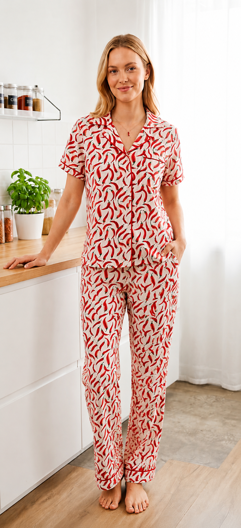 Red Chili Printed Short Sleeve Lounge Set