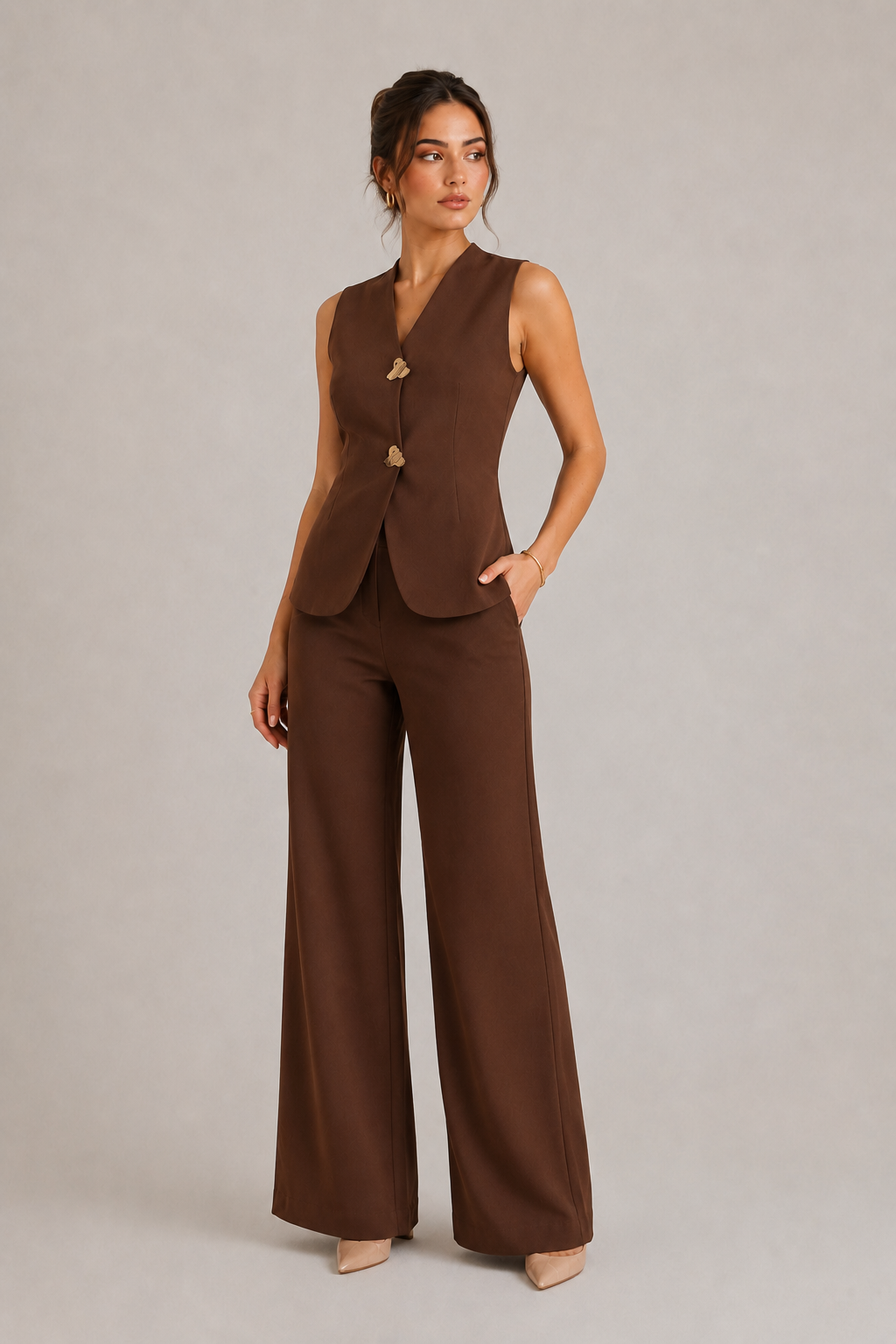 Brown Tailored Chic Vest