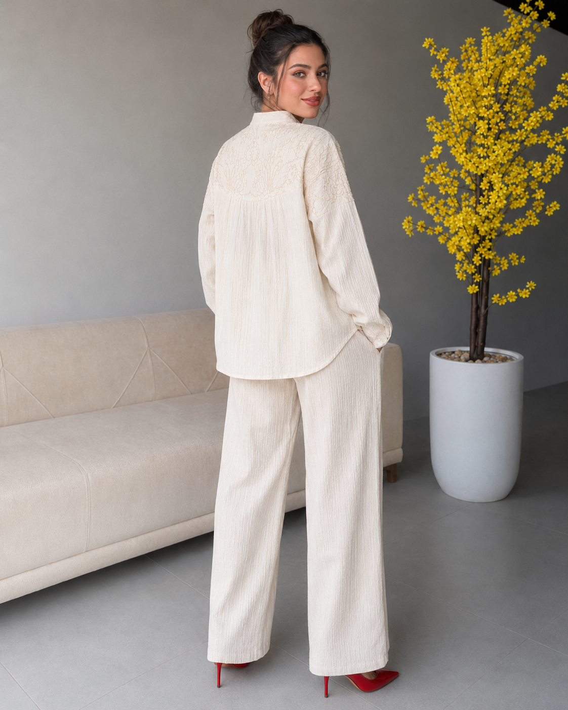 Ivory Textured Lounge Suit