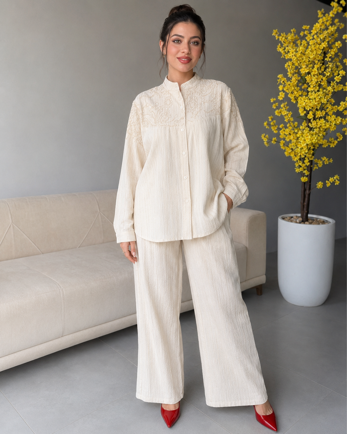 Ivory Textured Lounge Suit
