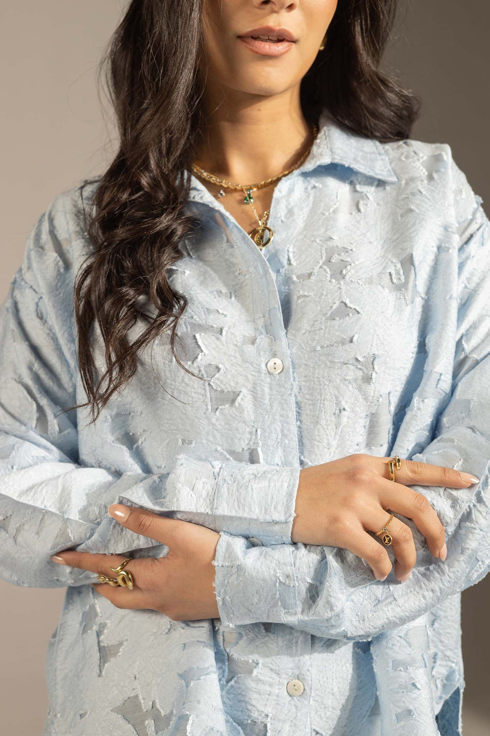 Blue Textured Relaxed Fit Button-Up Shirt