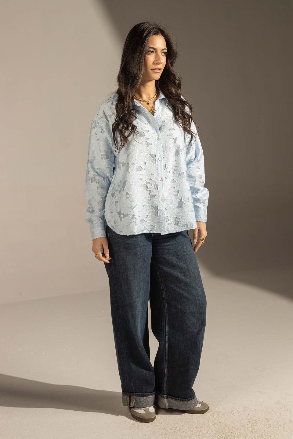 Blue Textured Relaxed Fit Button-Up Shirt