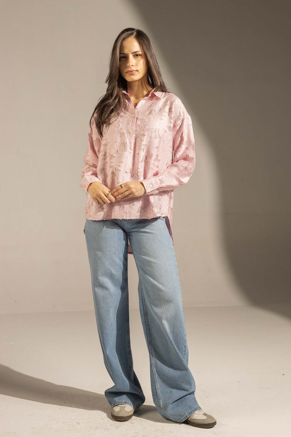 Rose Textured Relaxed Fit Button-Up Shirt