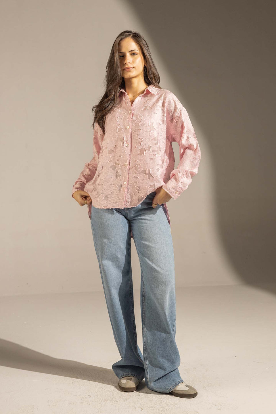 Rose Textured Relaxed Fit Button-Up Shirt