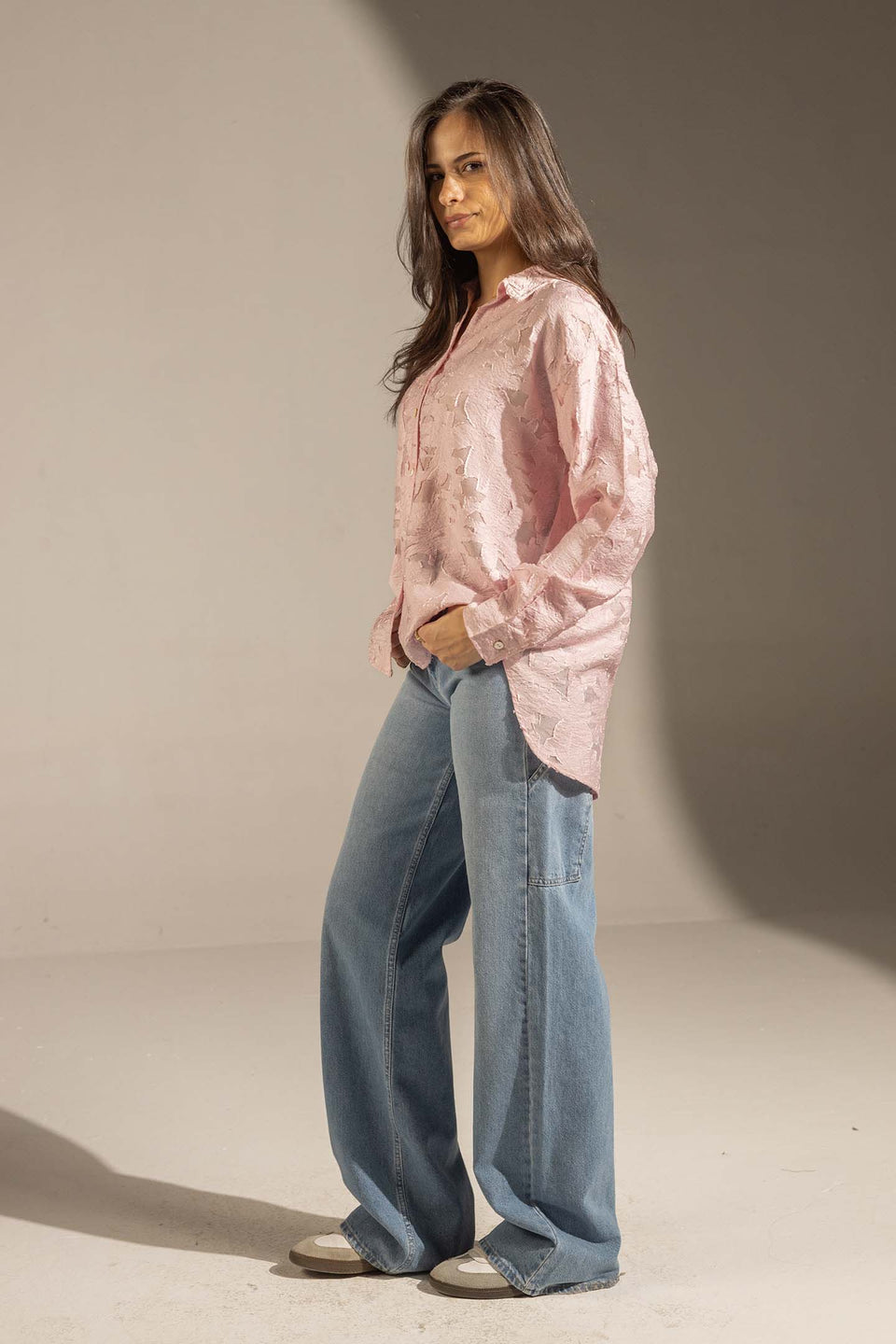 Rose Textured Relaxed Fit Button-Up Shirt