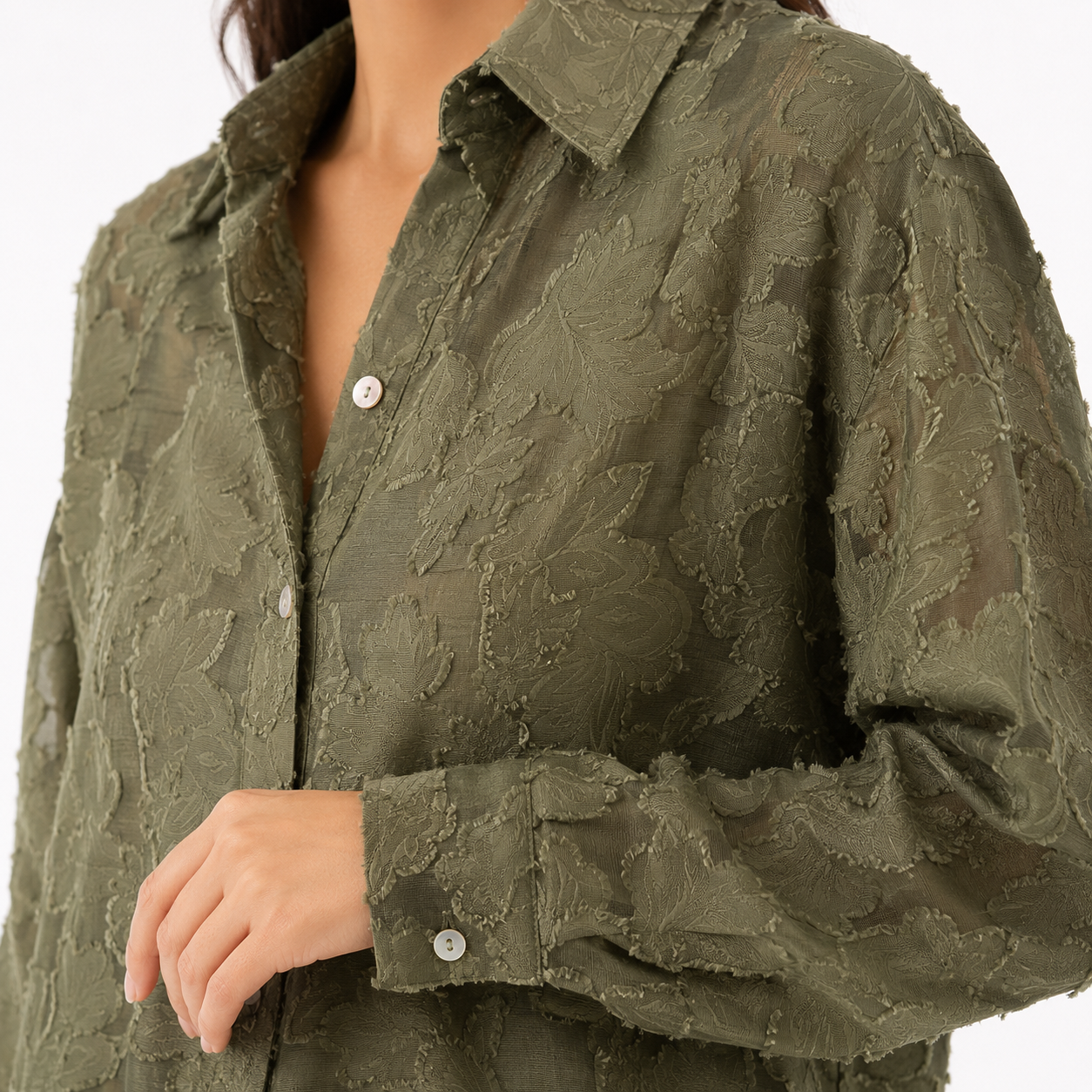 Olive Textured Relaxed Fit Button-Up Shirt