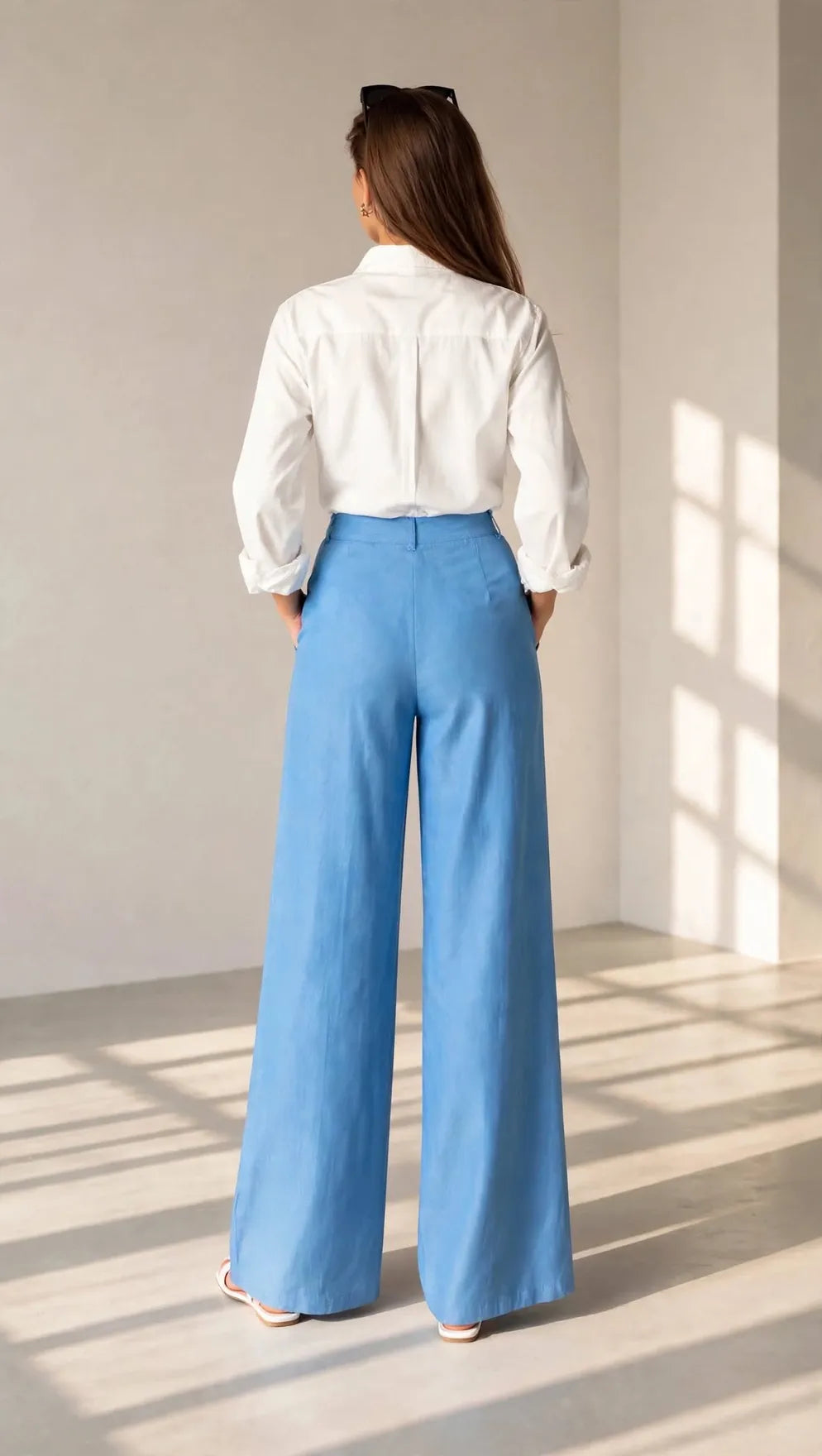 Blue Denim-Look Pants