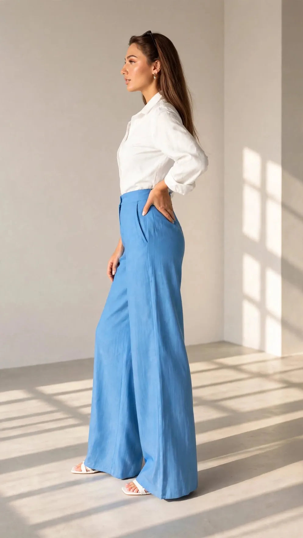 Blue Denim-Look Pants