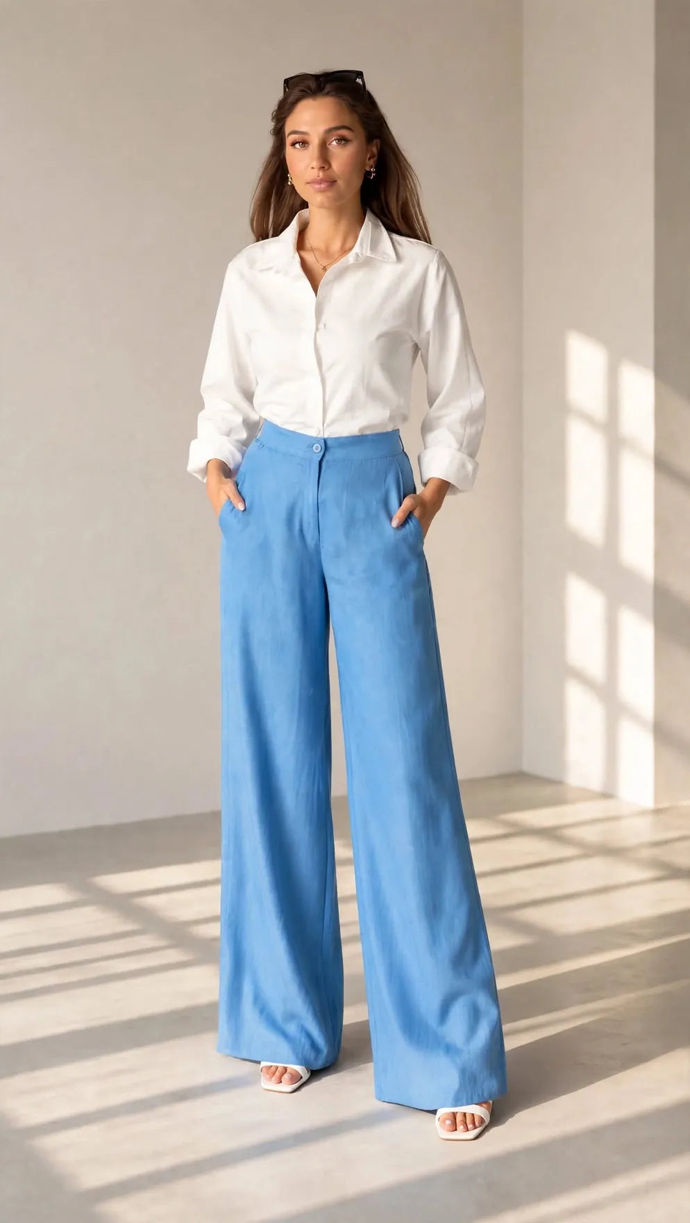 Blue Denim-Look Pants