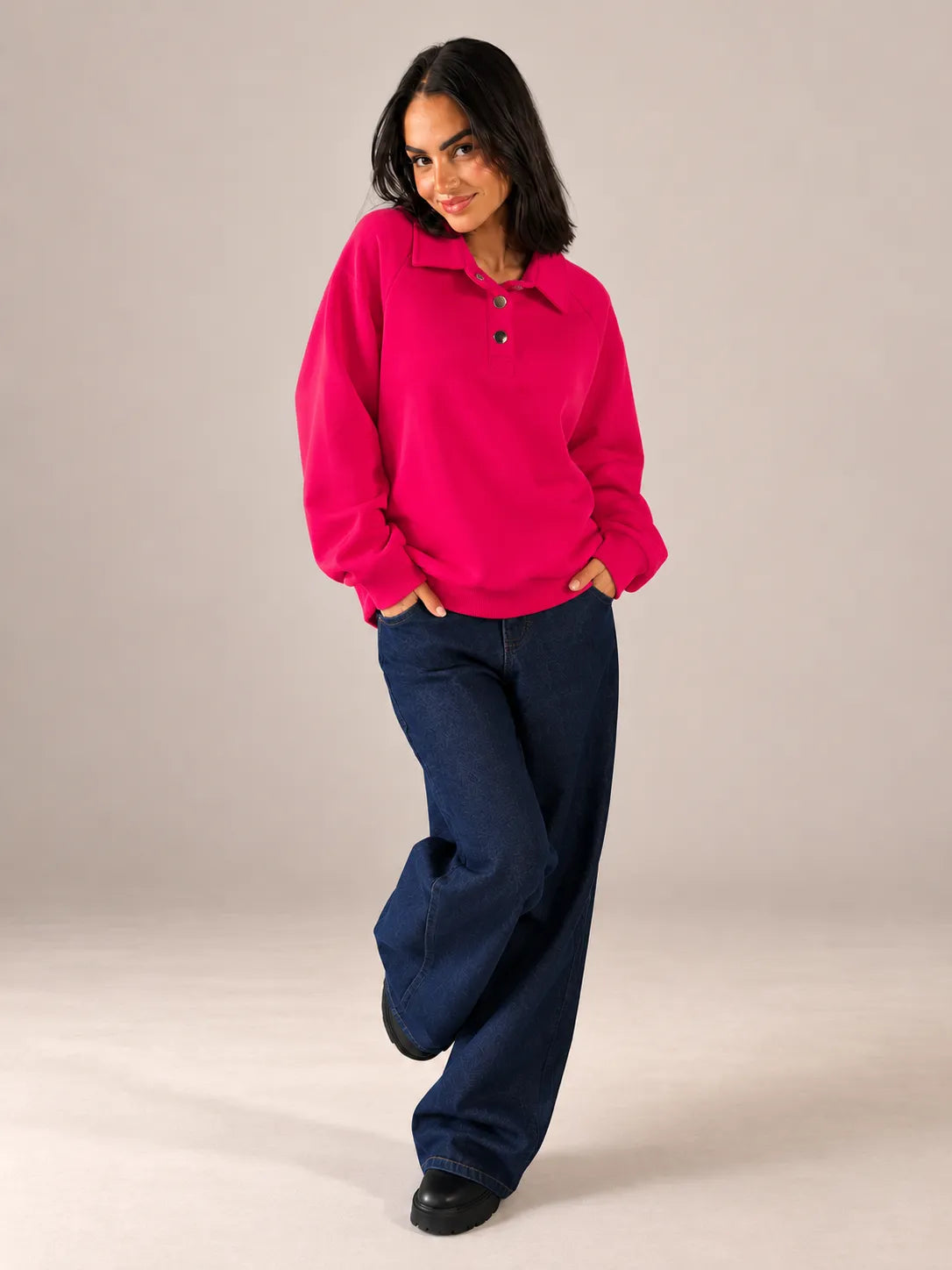 Hot Pink Oversized Collar Sweater