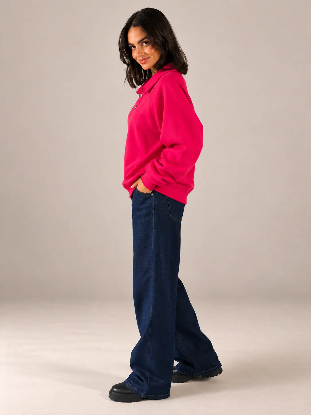 Hot Pink Oversized Collar Sweater