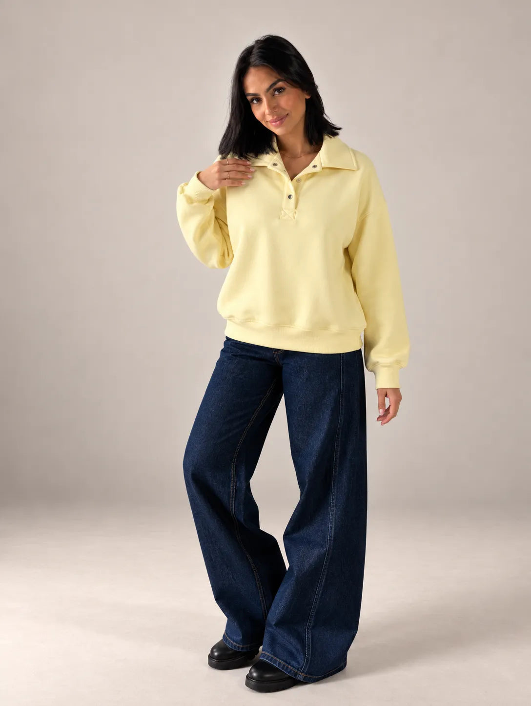 Soft Yellow Oversized Collar Sweater