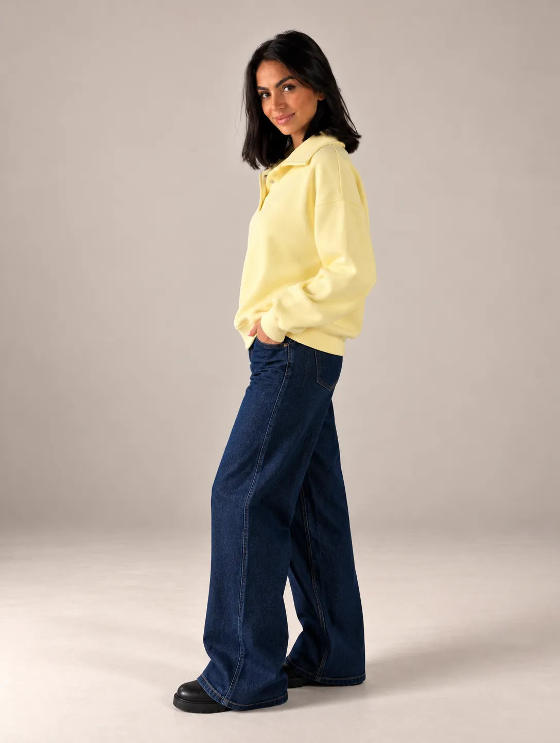 Soft Yellow Oversized Collar Sweater
