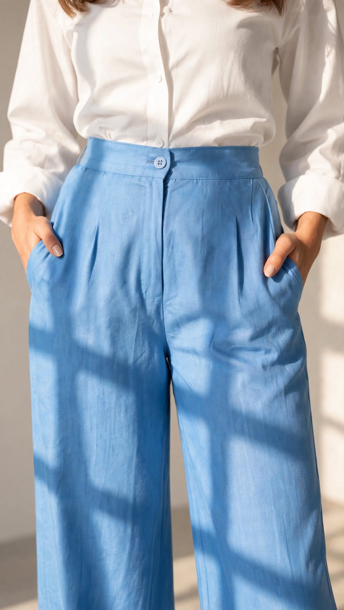 Blue Denim-Look Pants