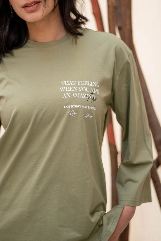 Olive Long Sleeves Printed T-Shirt