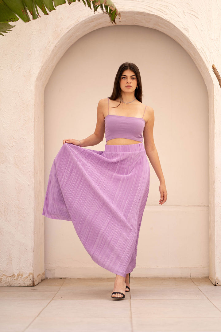 Purple Plissé Women Long Skirt