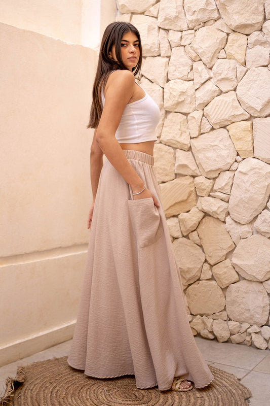 Beige Arabian Wide Skirt With Pockets
