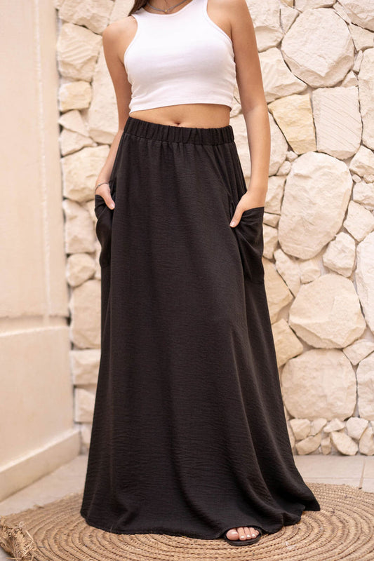 Black Arabian Wide Skirt With Pockets