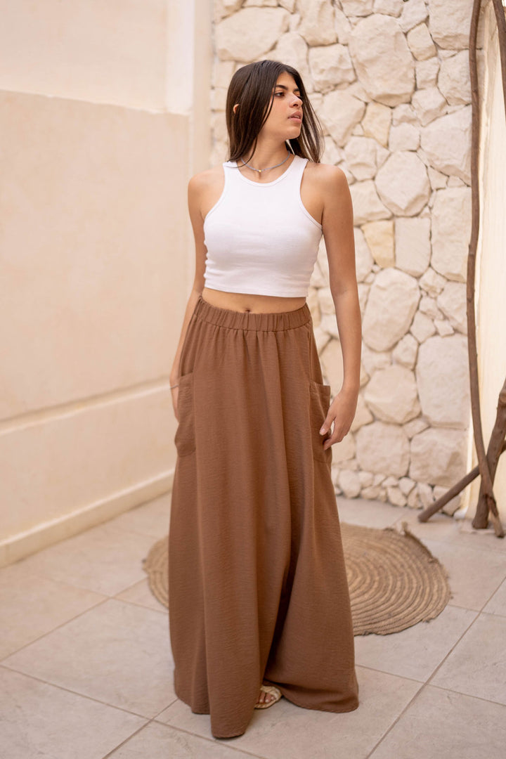 Brown Arabian Wide Skirt With Pockets