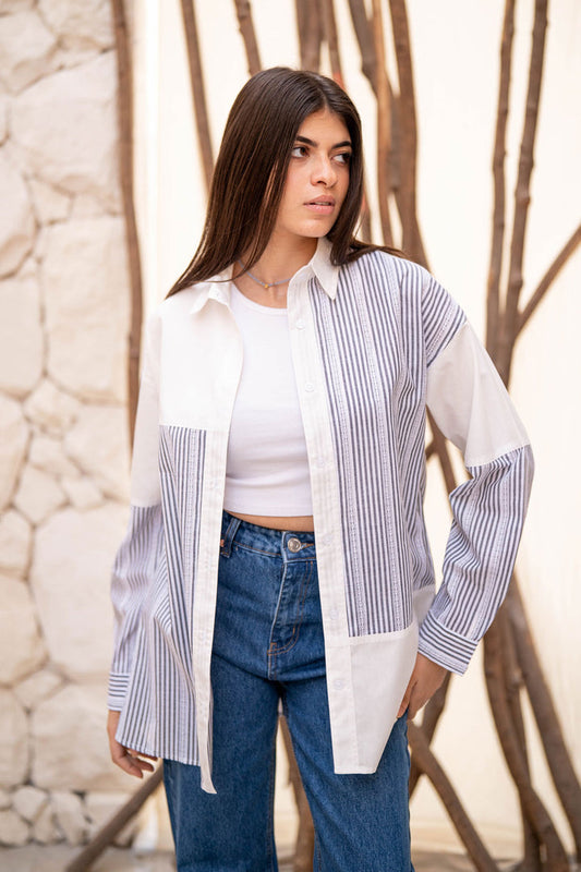 Stripped Shirt With Plain Parts