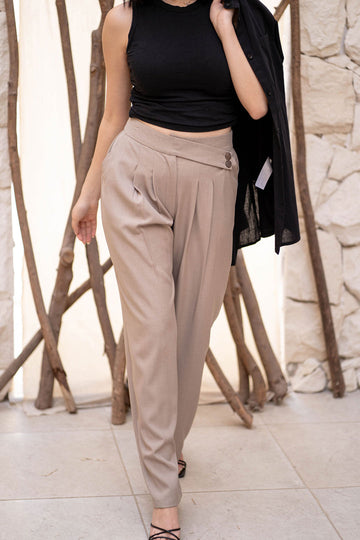 Beige Tailored Pants With Belt