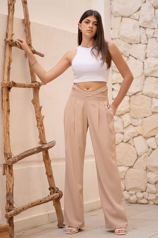 Wide-Leg Pants With Back Tie