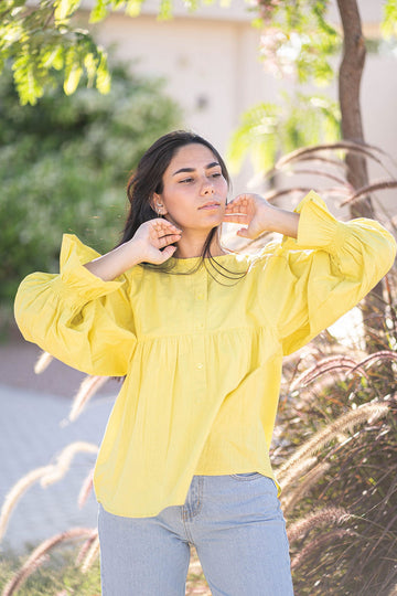 Puffy Sleeves Yellow Blouse