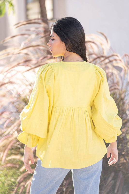 Puffy Sleeves Yellow Blouse